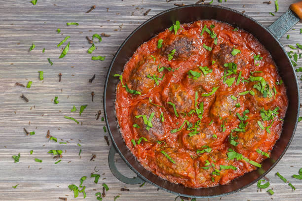 Traditional meatballs with sauce from Naoussa